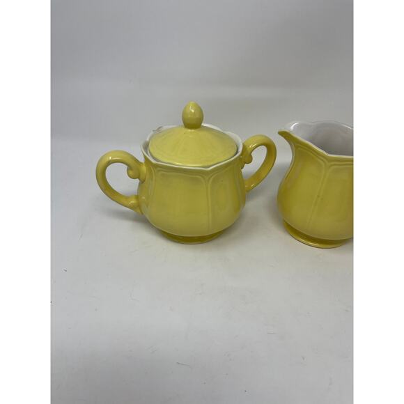 Vintage Federalist Ironstone Buttercup Yellow Ceramic Sugar Bowl & Creamer Set - Picture 4 of 16